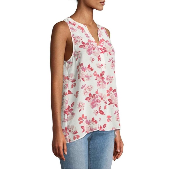 JOIE Aruna 100% Silk Top Sleeveless Split Neck Pink Floral Pleats Women's Size M - Picture 3 of 13